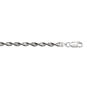 BRACELET CHAINE VRILLEE 4MM PATINEE ET BRILLANTE 18CM ARGENT