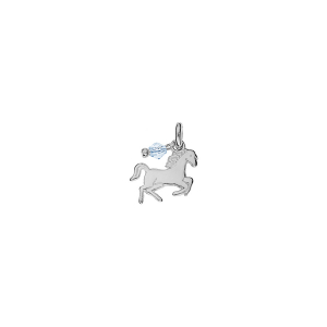PENDENTIF ARGENT RHODIÉ MOTIF CHEVAL PIERRE CIEL
