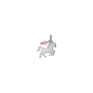 PENDENTIF ARGENT RHODIÉ MOTIF CHEVAL PIERRE ROSE