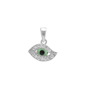 PENDENTIF ARGENT RHODIÉ OEIL DE LA CHANCE PIERRES BLANCHES