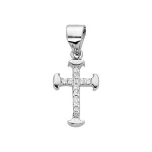 PENDENTIF CROIX ARGENT RHODIÉ PETIT MODELE dim 14x 9 mm OXYDES BLANCS SERTIS