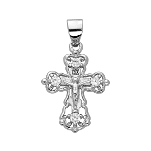 PENDENTIF CROIX AJOURÉE ARGENT RHODIÉ PETIT MODELE dim 17x 13 mm OXYDES BLANCS SERTIS