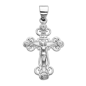 PENDENTIF CROIX dim 21 x 15 mm AJOURÉE  ET CHRIST ARGENT RHODIÉ OXYDES BLANCS SERTIS