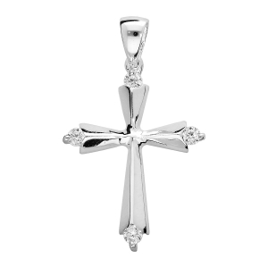 PENDENTIF CROIX 3 OXYDES BLANCS SERTIS ARGENT RHODIÉ dim 20 mm x 15 mm