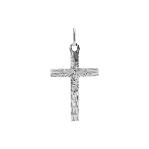 PENDENTIF ARGENT RHODIÉ JESUS SUR CROIX DIAMANTÉ 34MM x 20 MM