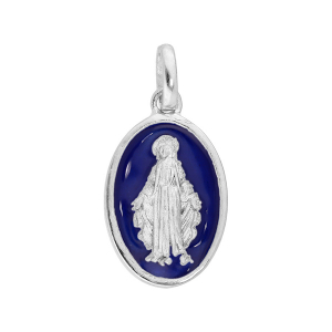 PENDENTIF ARGENT RHODIÉ OVALE MIRACULEUSE FOND BLEU FONCÉ