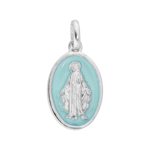 PENDENTIF ARGENT RHODIÉ OVALE MIRACULEUSE FOND BLEU CIEL