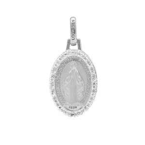 PENDENTIF ARGENT RHODIÉ RECTO VERSO OVALE MIRACULEUSE CONTOUR OXYDES BLANCS SERTIS