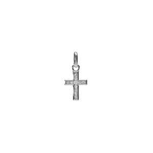 PENDENTIF CROIX ARGENT RHODIÉ OXYDES BLANCS SERTIS PETIT MODELE