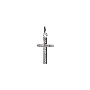 PENDENTIF CROIX ARGENT RHODIÉ OXYDES BLANCS SERTIS GRAND MODELE