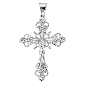 PENDENTIF ARGENT RHODIÉ CROIX STYLISÉE AJOURÉE