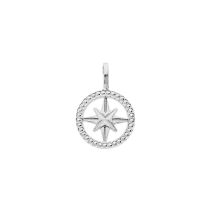 PENDENTIF ARGENT RHODIE ROND MEDAILLE ROSE DES VENTS
