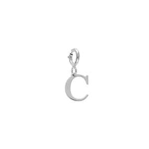 PENDENTIF CHARMS ARGENT RHODIÉ INITIALE  C  AVEC ANNEAU RESSORT