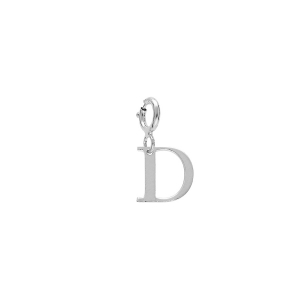 PENDENTIF CHARMS ARGENT RHODIÉ INITIALE  D  AVEC ANNEAU RESSORT