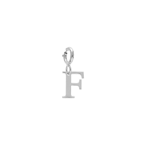 PENDENTIF CHARMS ARGENT RHODIÉ INITIALE  F  AVEC ANNEAU RESSORT