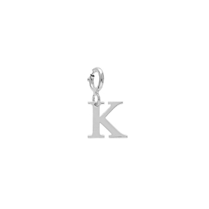 PENDENTIF CHARMS ARGENT RHODIÉ INITIALE  K  AVEC ANNEAU RESSORT