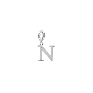 PENDENTIF CHARMS ARGENT RHODIÉ INITIALE  N  AVEC ANNEAU RESSORT
