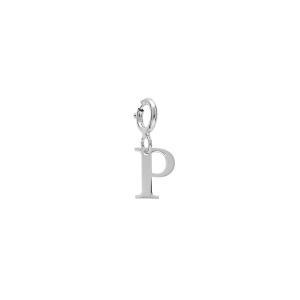 PENDENTIF CHARMS ARGENT RHODIÉ INITIALE  P  AVEC ANNEAU RESSORT