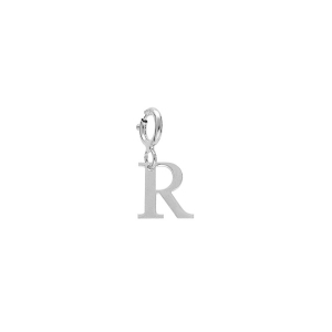 PENDENTIF CHARMS ARGENT RHODIÉ INITIALE  R  AVEC ANNEAU RESSORT