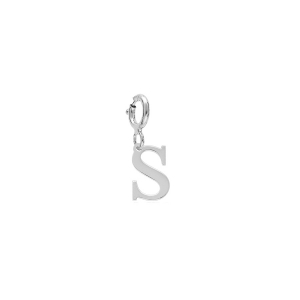 PENDENTIF CHARMS ARGENT RHODIÉ INITIALE  S  AVEC ANNEAU RESSORT