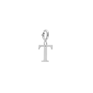 PENDENTIF CHARMS ARGENT RHODIÉ INITIALE  T  AVEC ANNEAU RESSORT