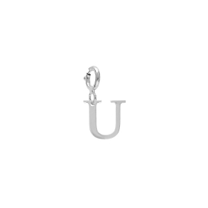 PENDENTIF CHARMS ARGENT RHODIÉ INITIALE  U  AVEC ANNEAU RESSORT
