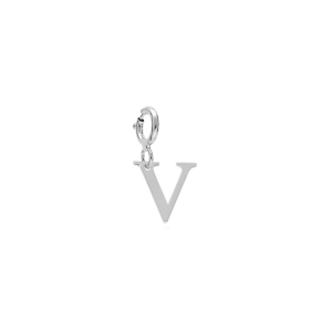 PENDENTIF CHARMS ARGENT RHODIÉ INITIALE  V  AVEC ANNEAU RESSORT