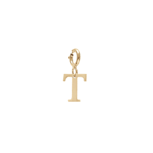 PENDENTIF CHARMS ARGENT ET DORURE JAUNE  INITIALE  T  AVEC ANNEAU RESSORT