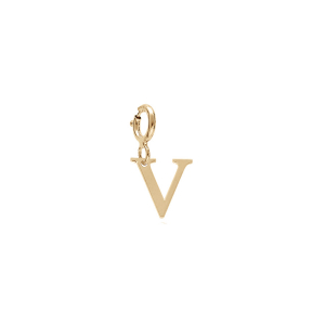 PENDENTIF CHARMS ARGENT ET DORURE JAUNE  INITIALE  V  AVEC ANNEAU RESSORT