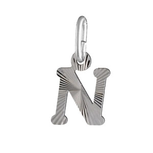 PENDENTIF ARGENT RHODIÉ INITIALE  N STRIEE