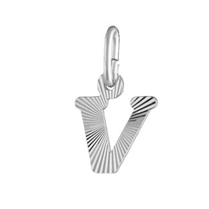PENDENTIF ARGENT RHODIÉ INITIALE  V STRIEE