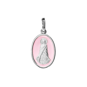 PENDENTIF ARGENT RHODIÉ OVALE SAINTE SARA FOND ROSE PALE