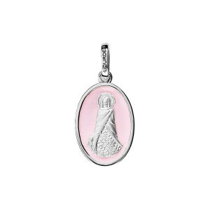 PENDENTIF ARGENT RHODIÉ OVALE SAINTE SARA FOND ROSE PALE