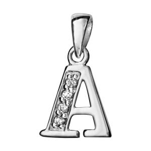 PENDENTIF ARGENT RHODIÉ INITIALE A  OXYDES BLANCS