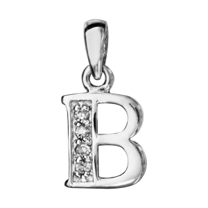 PENDENTIF ARGENT RHODIÉ INITIALE B  OXYDES BLANCS