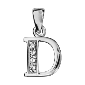 PENDENTIF ARGENT RHODIÉ INITIALE D  OXYDES BLANCS