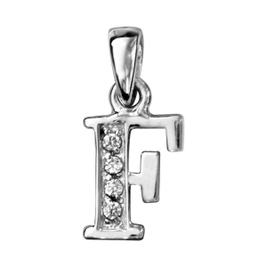 PENDENTIF ARGENT RHODIÉ INITIALE F  OXYDES BLANCS