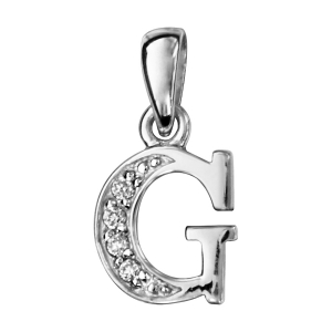 PENDENTIF ARGENT RHODIÉ INITIALE G  OXYDES BLANCS