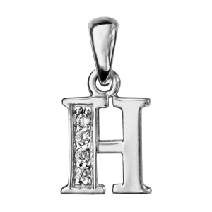 PENDENTIF ARGENT RHODIÉ INITIALE H  OXYDES BLANCS