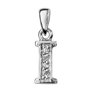 PENDENTIF ARGENT RHODIÉ INITIALE I  OXYDES BLANCS