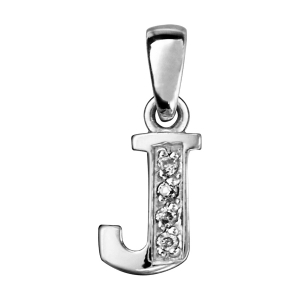 PENDENTIF ARGENT RHODIÉ INITIALE J  OXYDES BLANCS
