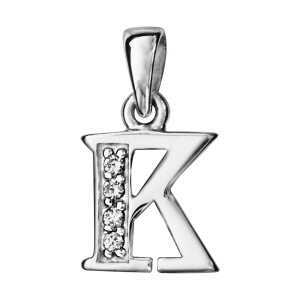 PENDENTIF ARGENT RHODIÉ INITIALE K  OXYDES BLANCS