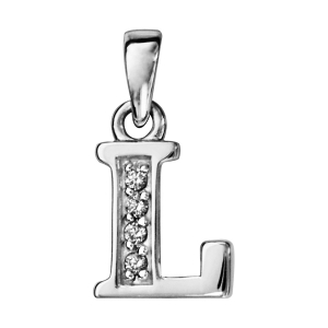 PENDENTIF ARGENT RHODIÉ INITIALE L OXYDES BLANCS