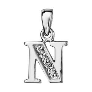 PENDENTIF ARGENT RHODIÉ INITIALE N  OXYDES BLANCS