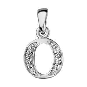 PENDENTIF ARGENT RHODIÉ INITIALE O OXYDES BLANCS