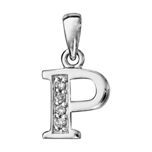 PENDENTIF ARGENT RHODIÉ INITIALE P  OXYDES  BLANCS