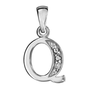 PENDENTIF ARGENT RHODIÉ INITIALE Q  OXYDES BLANCS