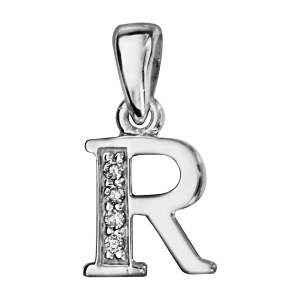 PENDENTIF ARGENT RHODIÉ INITIALE R OXYDES BLANCS