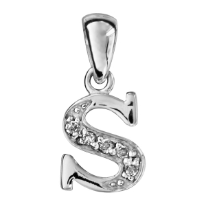 PENDENTIF ARGENT RHODIÉ INITIALE S OXYDES BLANCS
