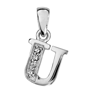 PENDENTIF ARGENT RHODIÉ INITIALE U OXYDES BLANCS